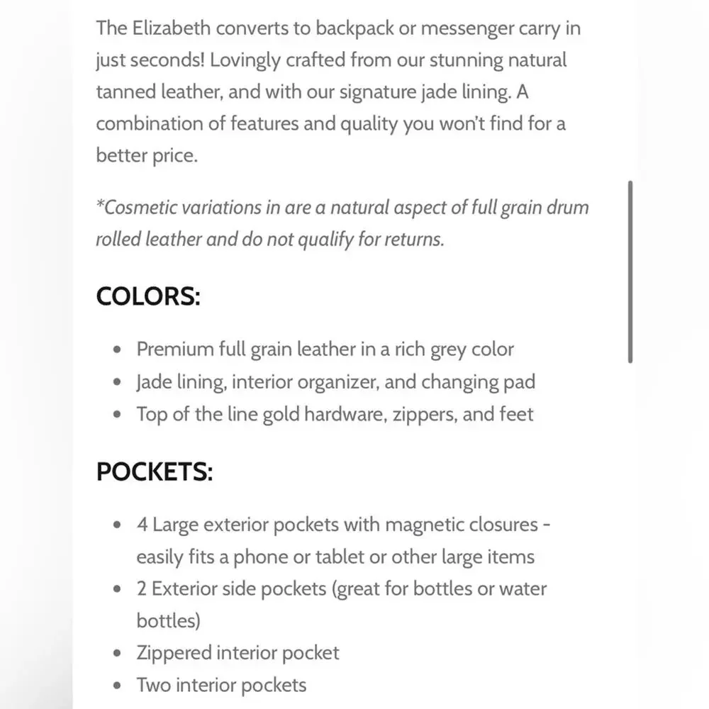 Lily Jade Elizabeth diaper bag grey leather convertible backpack crossbody baby
